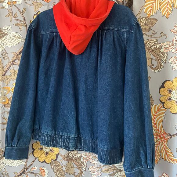 Vintage Denim Jacket lined with Hooded Sweatshirt Material Daniel Brand Size Lg - Picture 10 of 12